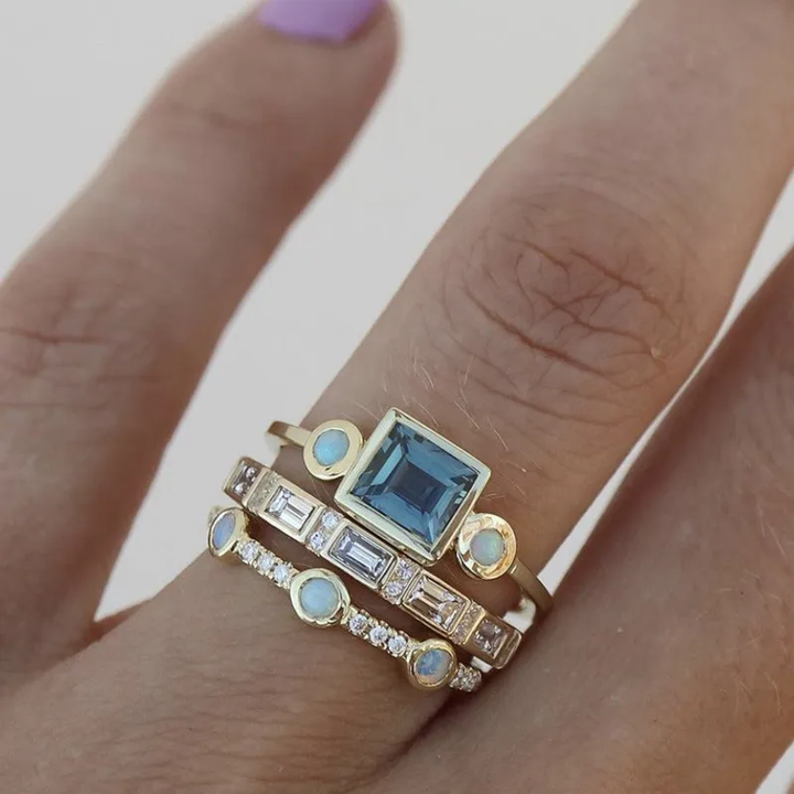 Estelle | Blue Crystal Statement Ringsæt – Fed og stjerneinspireret