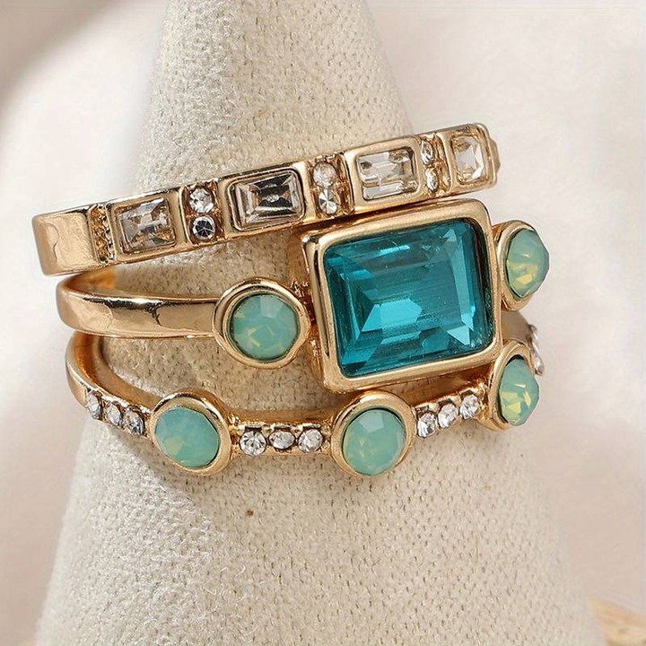 Estelle | Blue Crystal Statement Ringsæt – Fed og stjerneinspireret